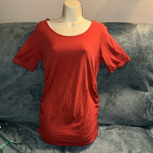Motherhood maternity medium short sleeved shirt orange cinched sides stretchy - Picture 1 of 4